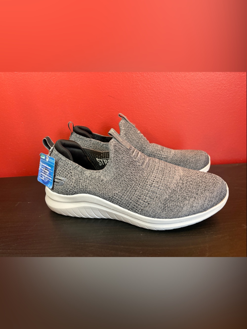 Skechers Slip-On Knit Athletic Sneakers in Gray and White